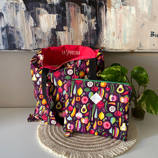 La Sportina + pochette grande con polsino portachiavi - frutta e verdura