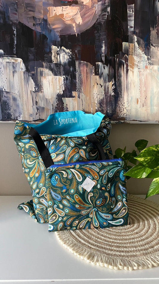 La Sportina + pochette grande -pavone