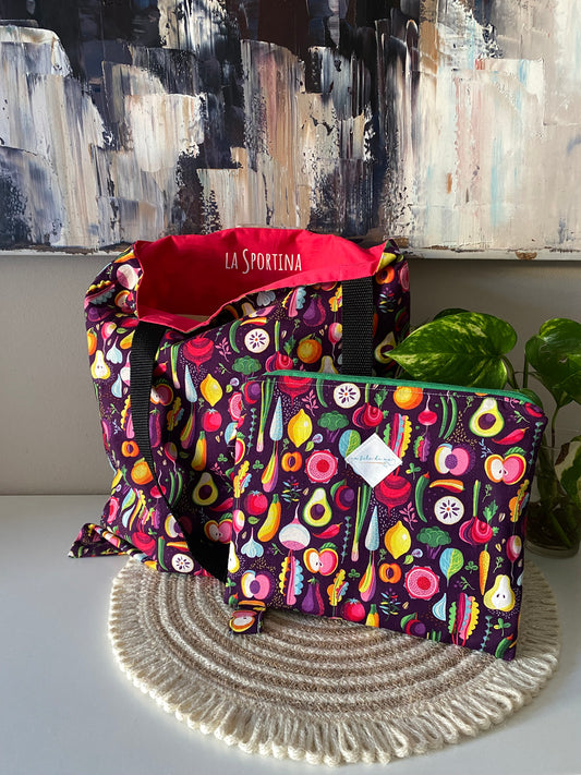 La Sportina + pochette grande con polsino portachiavi - frutta e verdura