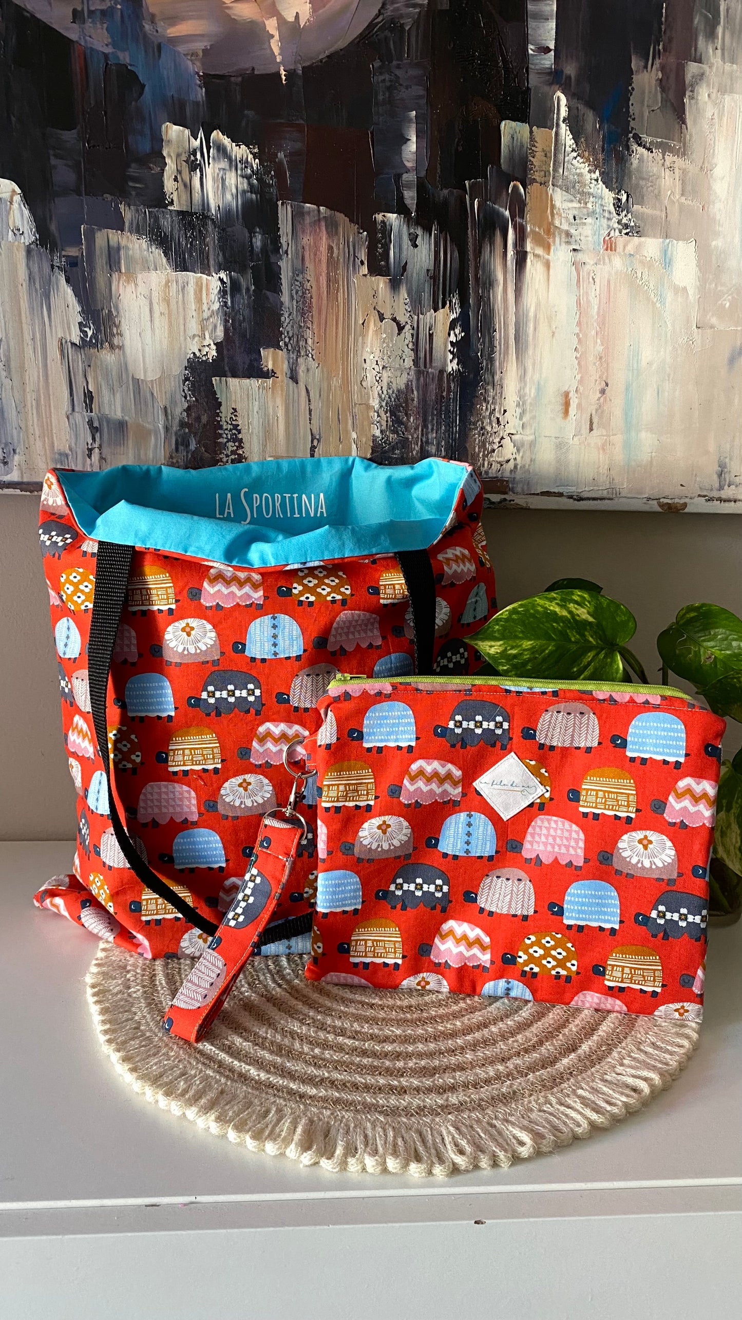 La Sportina + pochette grande tartarughe con polsino portachiavi