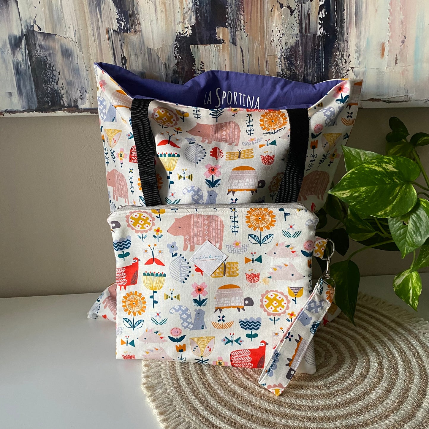 La Sportina + pochette grande animali del bosco con polsino portachiavi (copia)