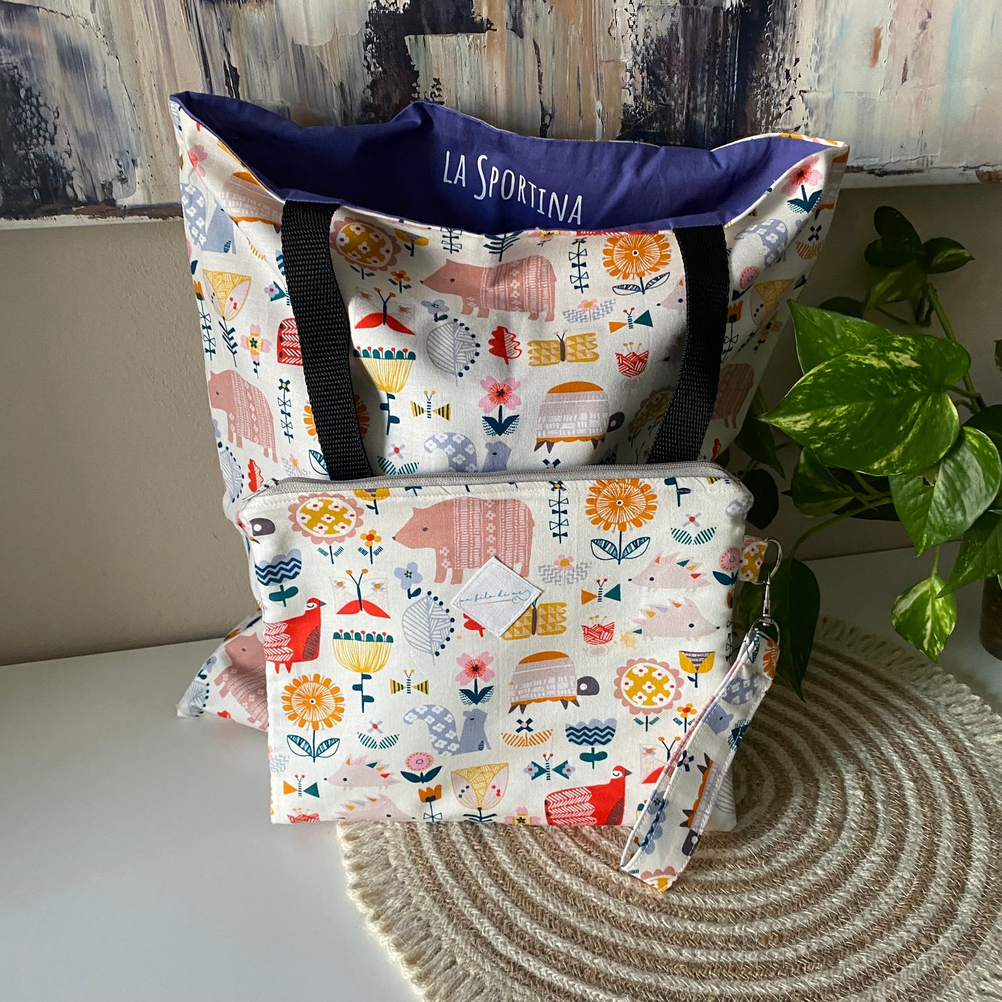 La Sportina + pochette grande animali del bosco con polsino portachiavi (copia)